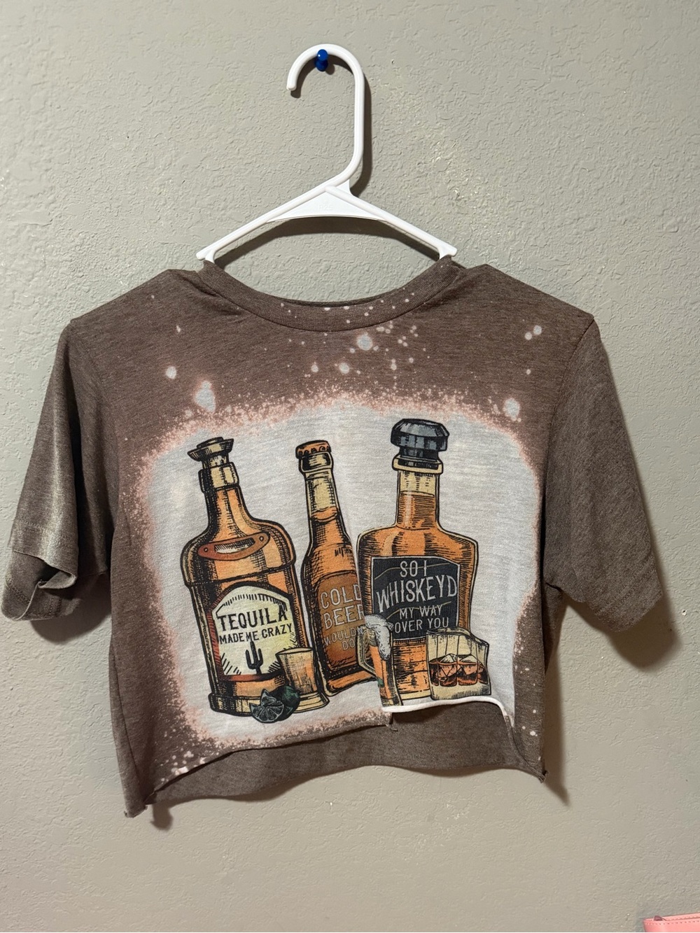 Brown Graphic Crop Tee with Bottle Print